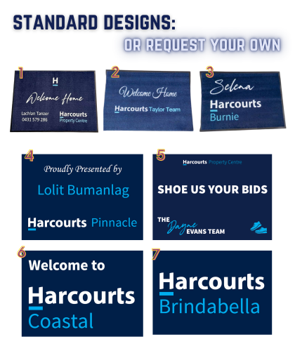 Standard Harcourts logo mat designs supplied by JMR Promo