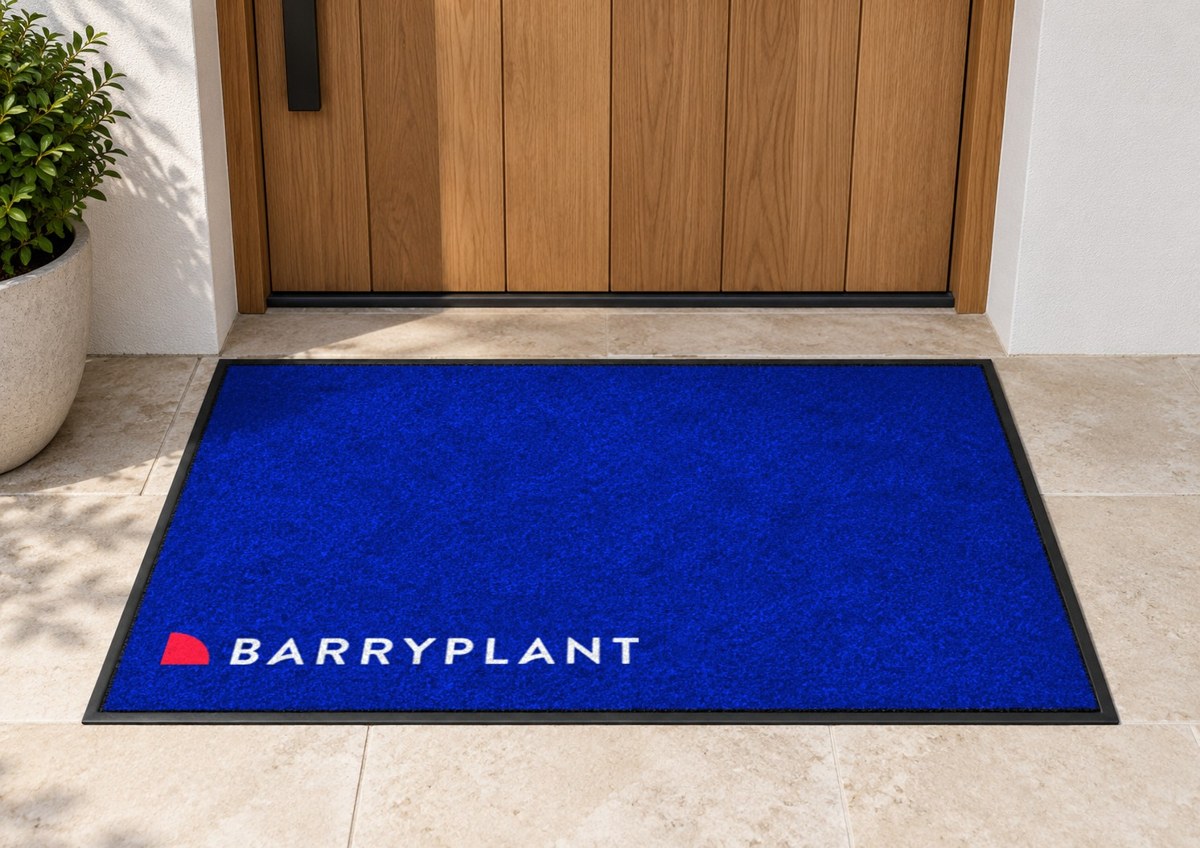 Royal blue logo mat with the Barry Plant logo in the corner