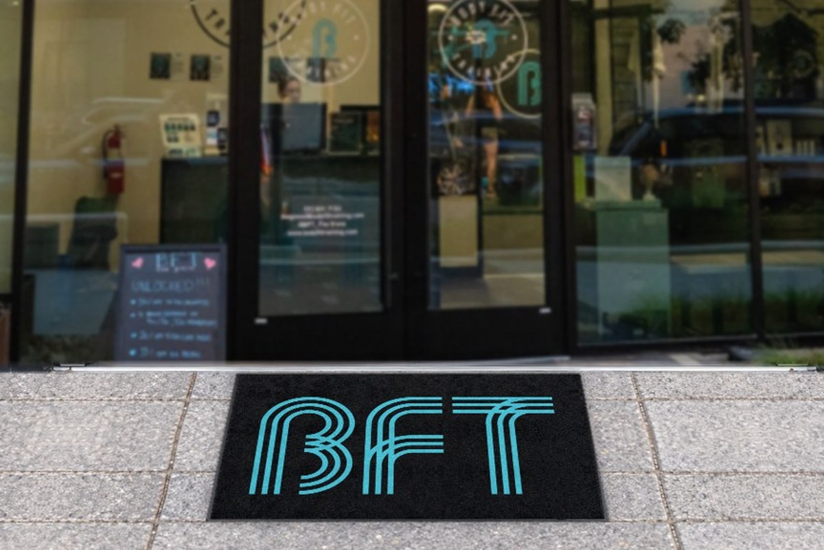 Black logo mat with a large BFT logo